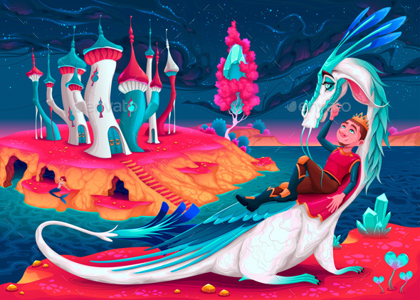 Young King with His Dragon in a Fantasy World - Miscellaneous Characters