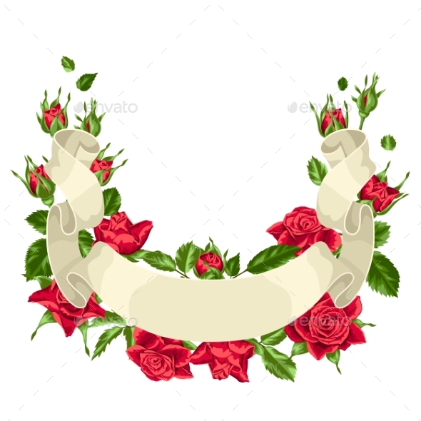 Decorative Ribbon with Red Roses - Flowers & Plants Nature
