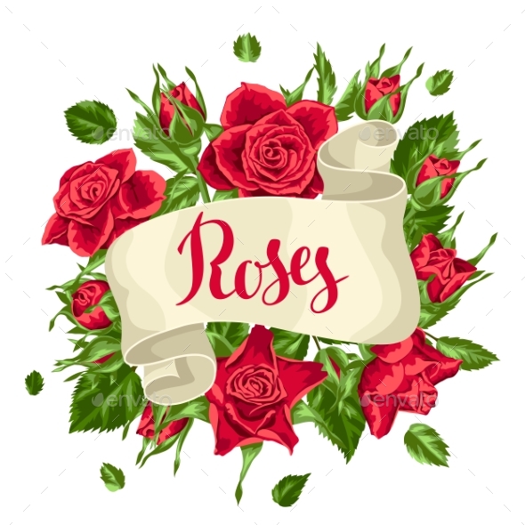 Decorative Ribbon with Red Roses - Flowers & Plants Nature