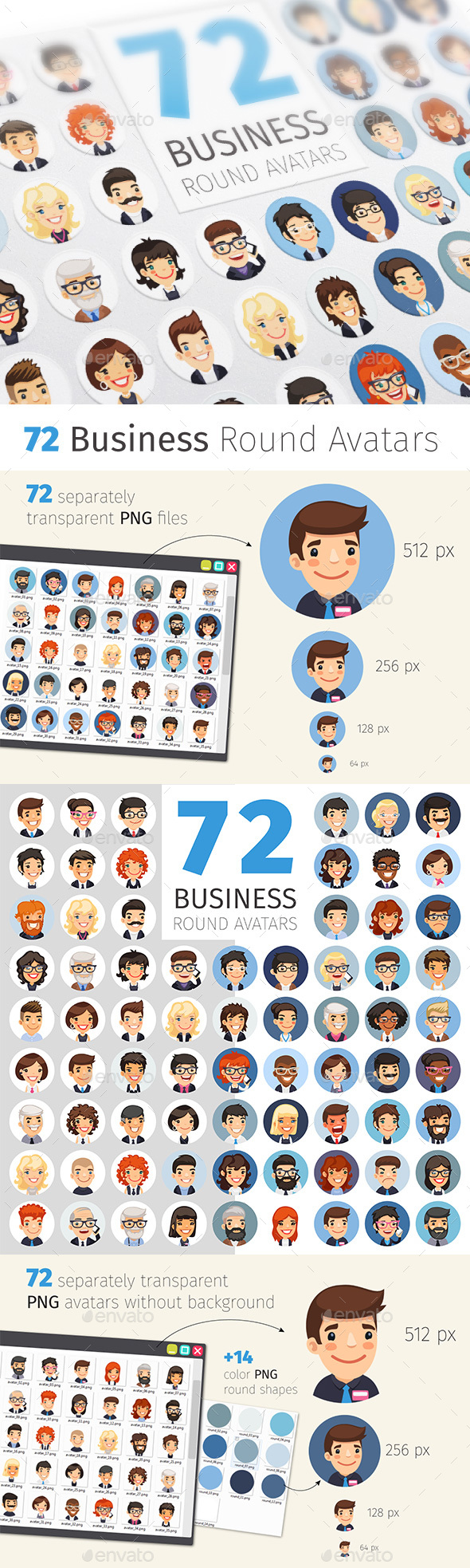 Flat Businessmen Round Avatars Collection - Business Icons