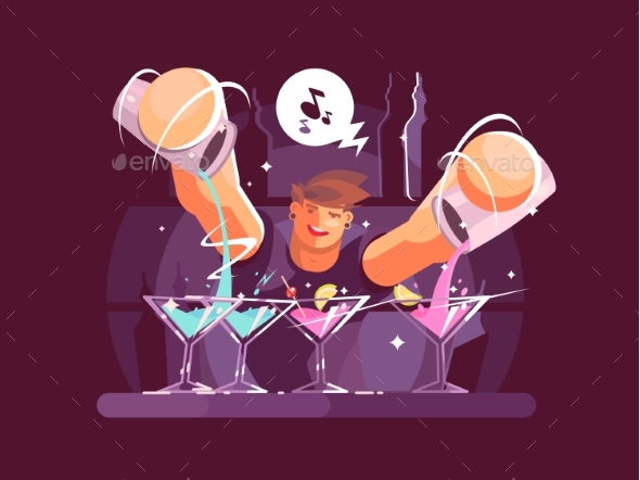 Young Bartender Pouring Drinks - People Characters