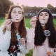 Hipster Girls Smiling and Laughing While Blowing Bubbles. - VideoHive Item for Sale