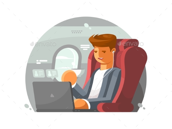 Businessman on Plane - Travel Conceptual