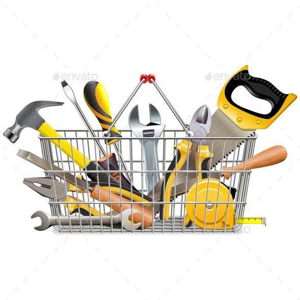Supermarket Basket with Instruments - Industries Business