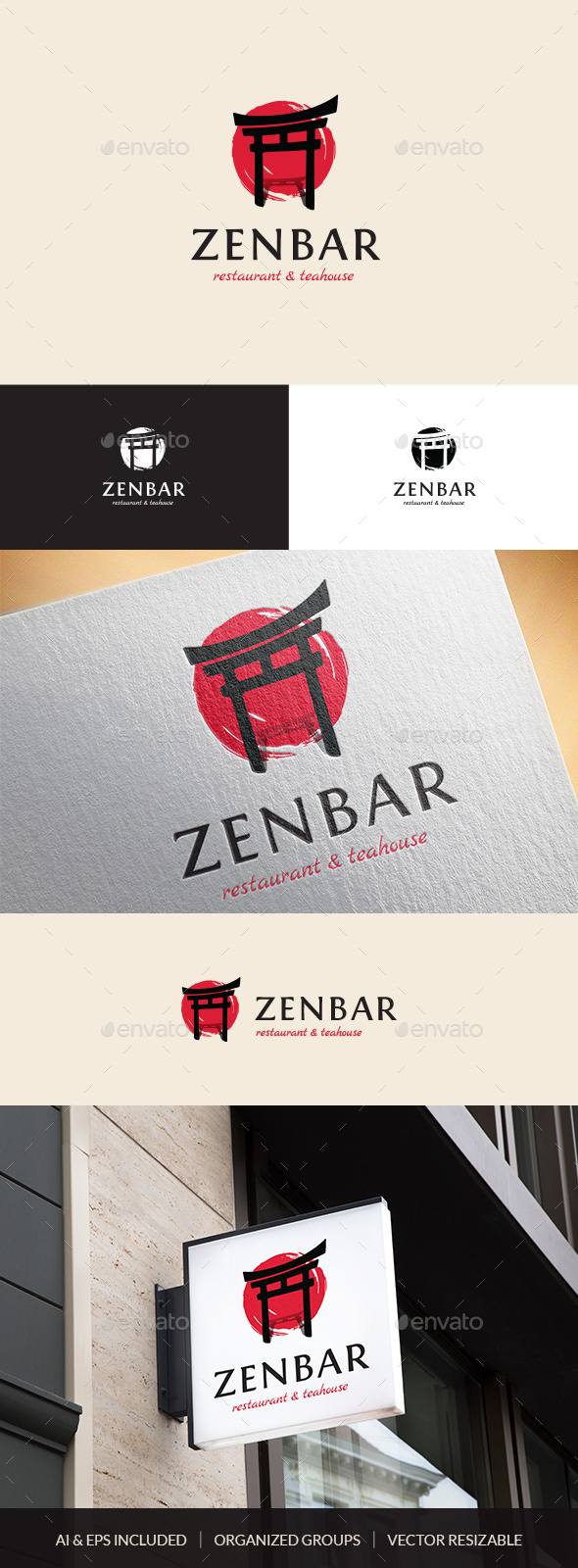 ZenBar Asian Restaurant & Teahouse Logo Template - Company Logo Templates