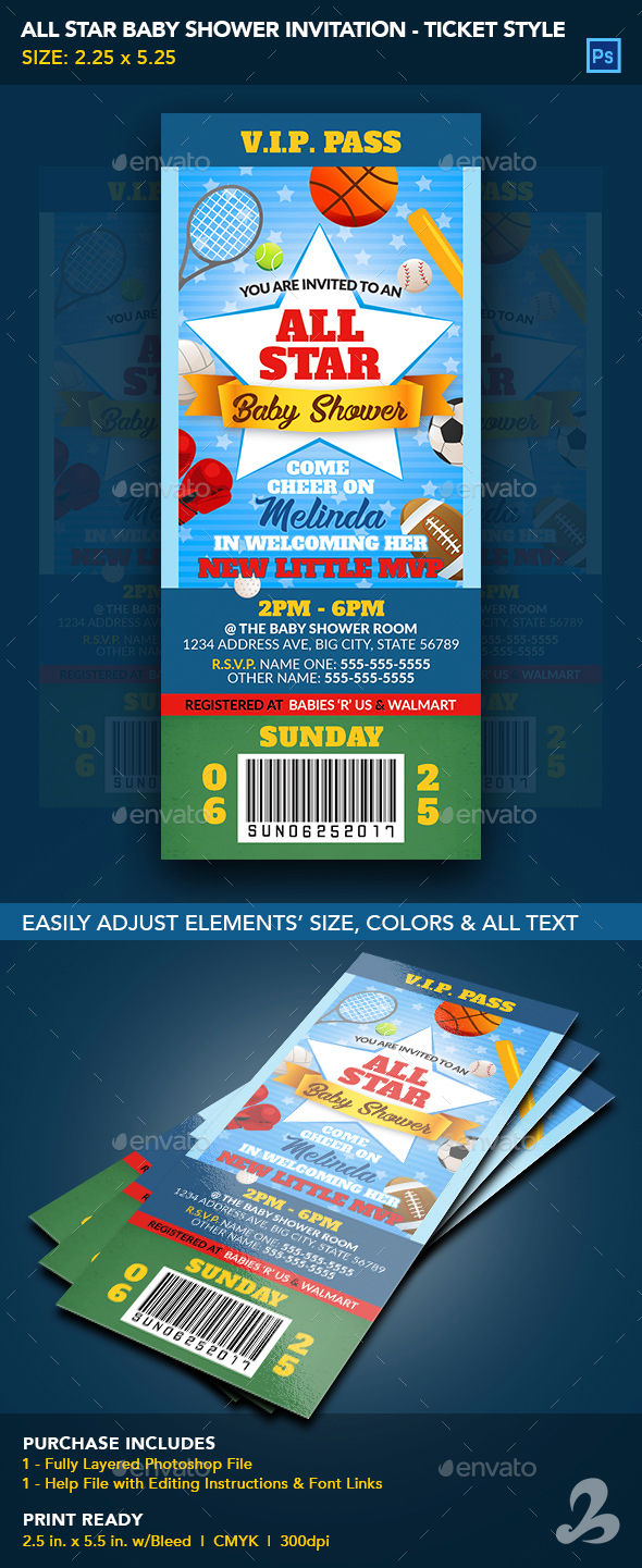 All Star Baby Shower Invitation Ticket Template - Invitations Cards & Invites