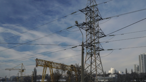 Cranes, Power Line and Industrial Buildings - the Industrial Region.