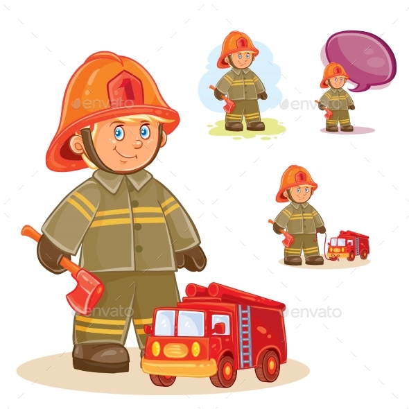 Icon of Small Child Firefighter - Miscellaneous Vectors