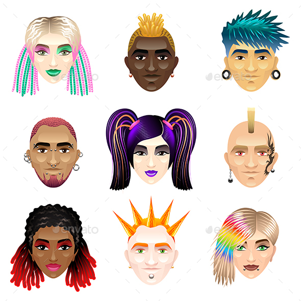 Original Youth People Faces Icons Vector Set - People Characters