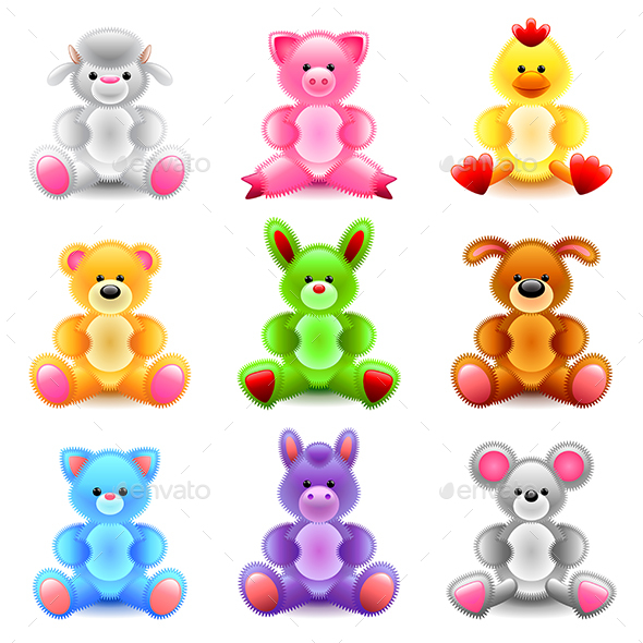 Soft Toys Icons Vector Set - Man-made Objects Objects