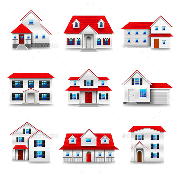 Houses Icons Vector Set - Buildings Objects