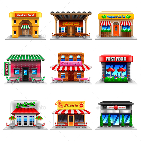 Cafe and Restaurants Icons Vector Set - Food Objects