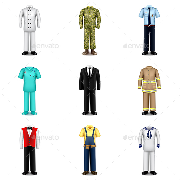 Professions Uniforms Icons Vector Set - Miscellaneous Vectors