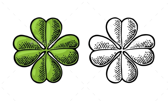 Good Luck Vintage Four Leaf Clover - Miscellaneous Vectors