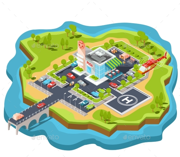 Vector Isometric Illustration of a Modern Italian - Buildings Objects