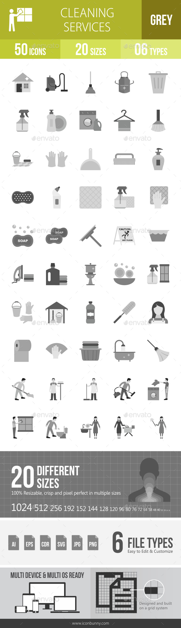 Cleaning Services Greyscale Icons - Icons