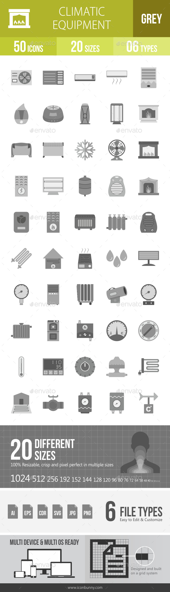 Climatic Equipment Greyscale Icons - Icons