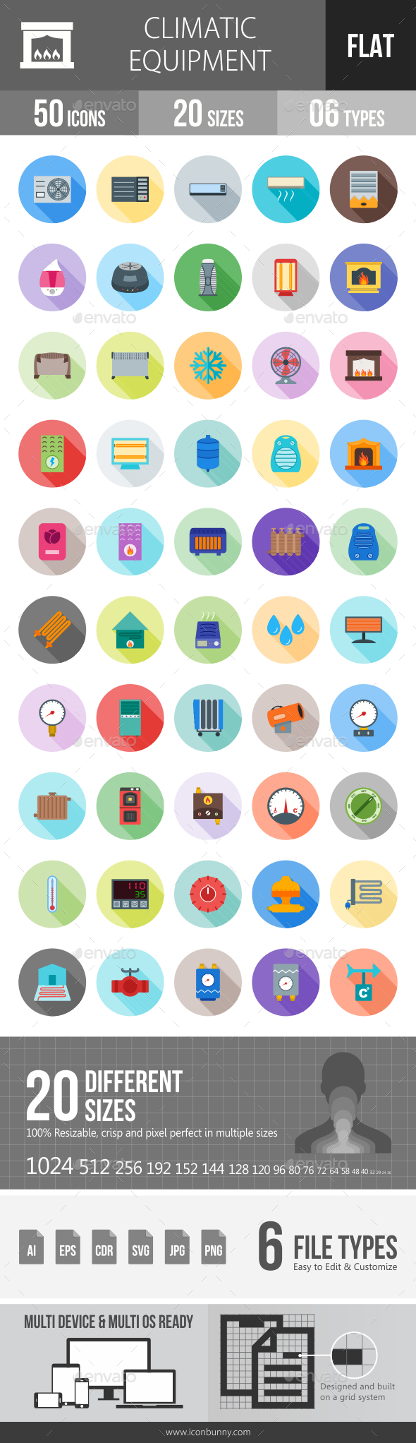 Climatic Equipment Flat Shadowed Icons - Icons