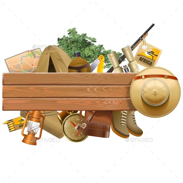 Vector Board with Safari Hat - Travel Conceptual