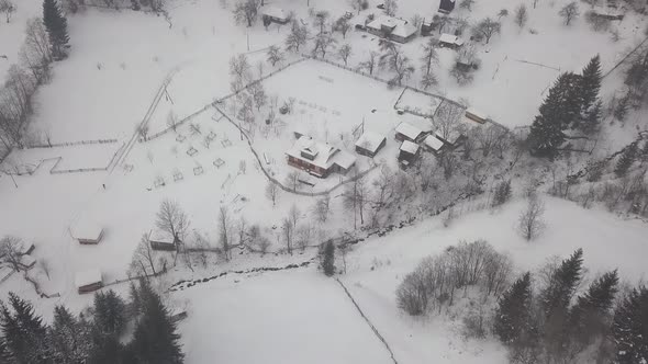 Village Kryvorivnia covered with snow in the Carpathians mountains
