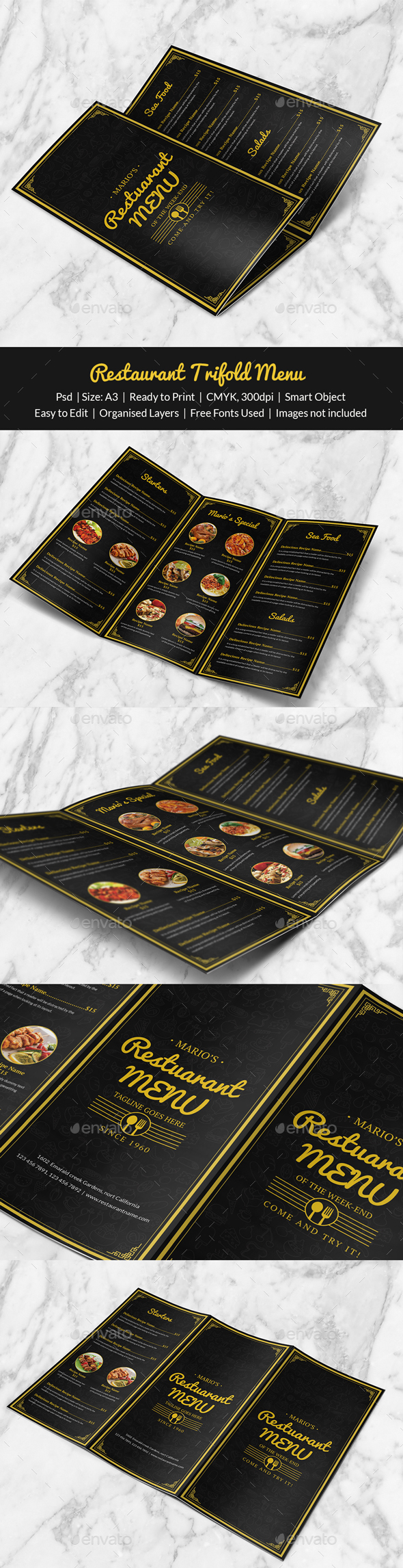 Restaurant Trifold Menu - Print Templates