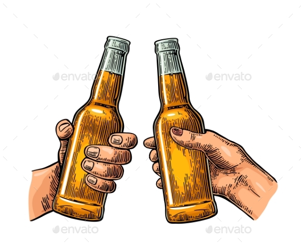Female and Male Hands Holding and Clinking Drink - Food Objects