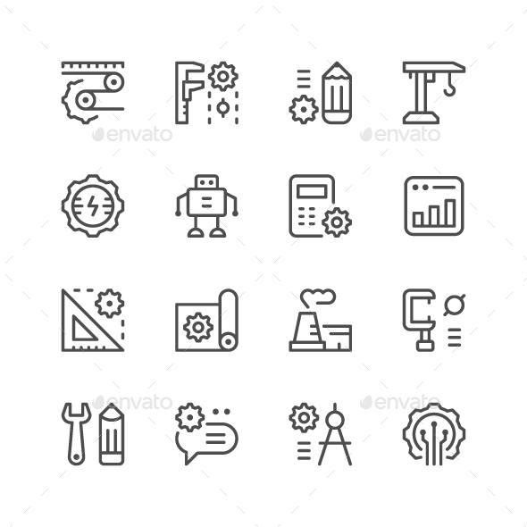 Set Line Icons of Engineering - Man-made objects Objects