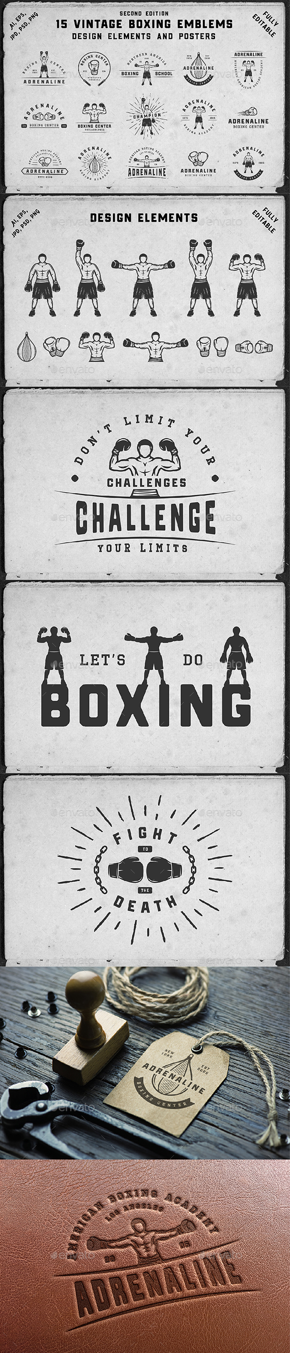 15 Boxing Emblems - Badges & Stickers Web Elements
