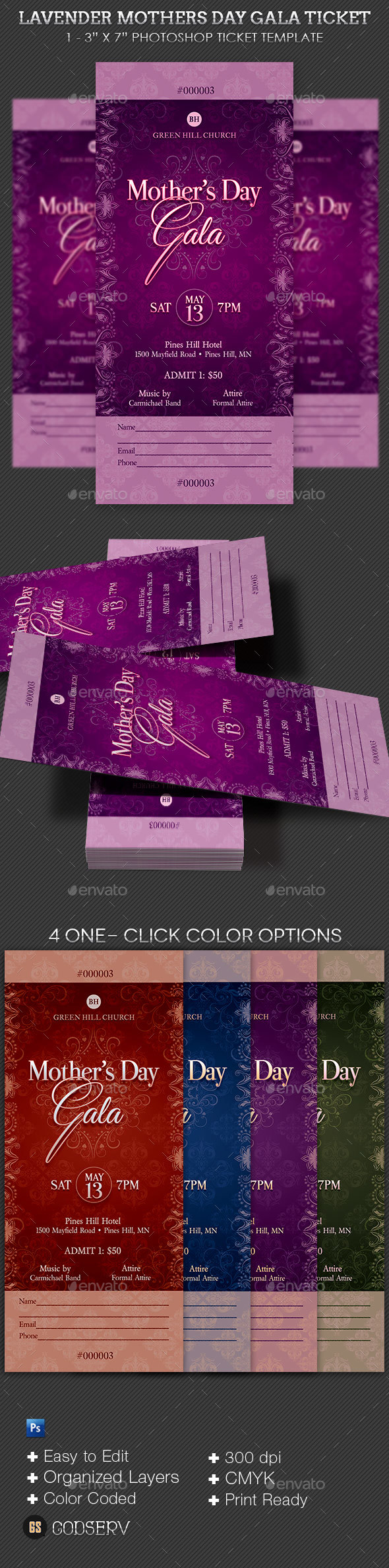 Lavender Mothers Day Gala Ticket - Miscellaneous Print Templates
