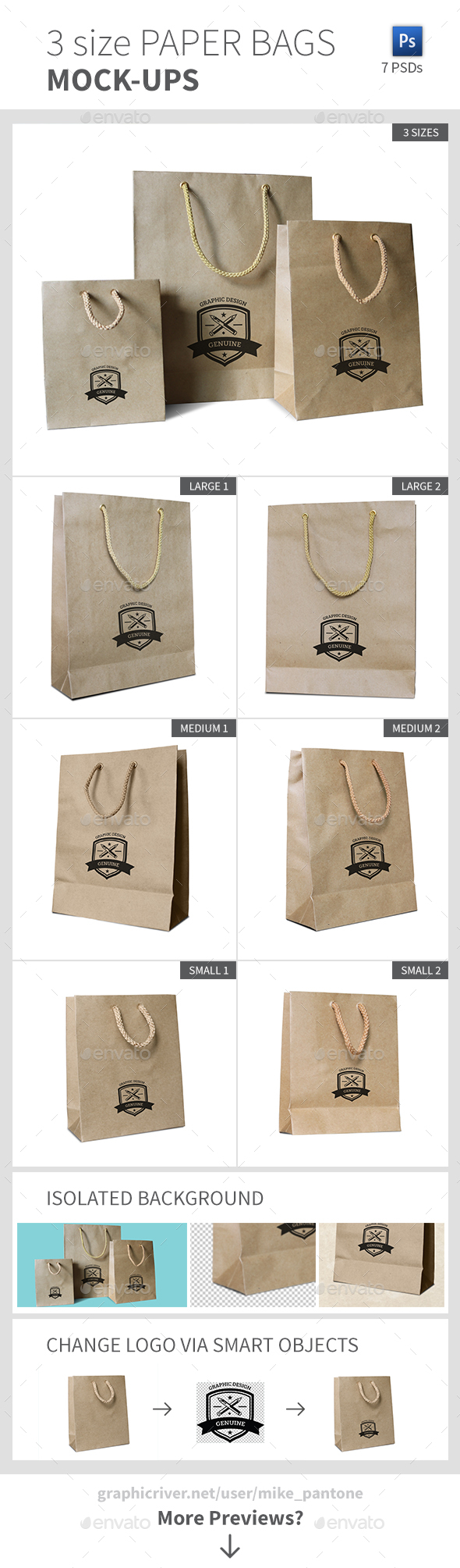 3 Size Paper Bags Mock-ups - Miscellaneous Packaging