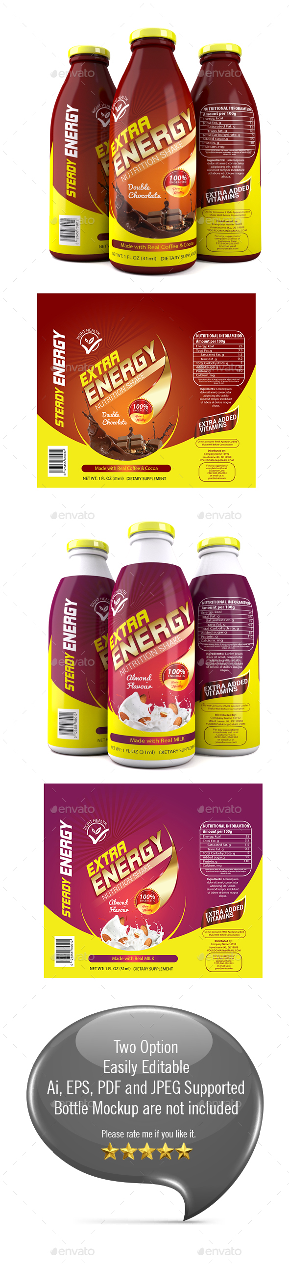 Protein Milk Shake Label Template - Packaging Print Templates