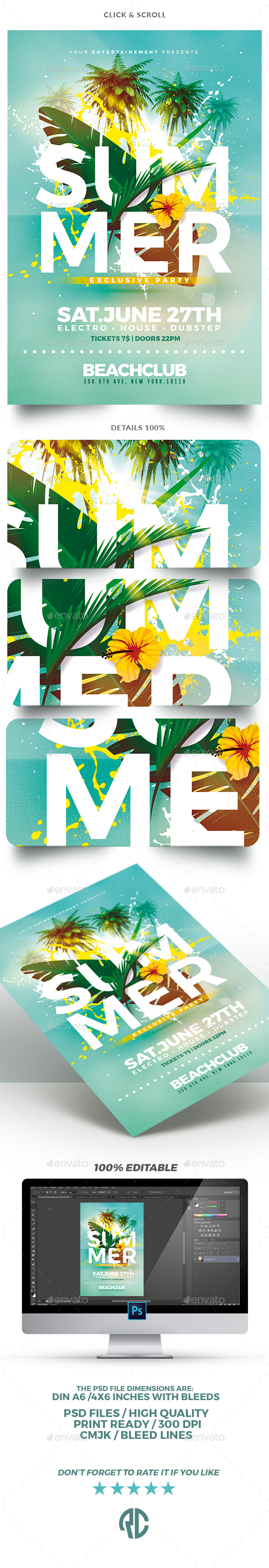 Summer Party | Psd flyer Template - Clubs & Parties Events