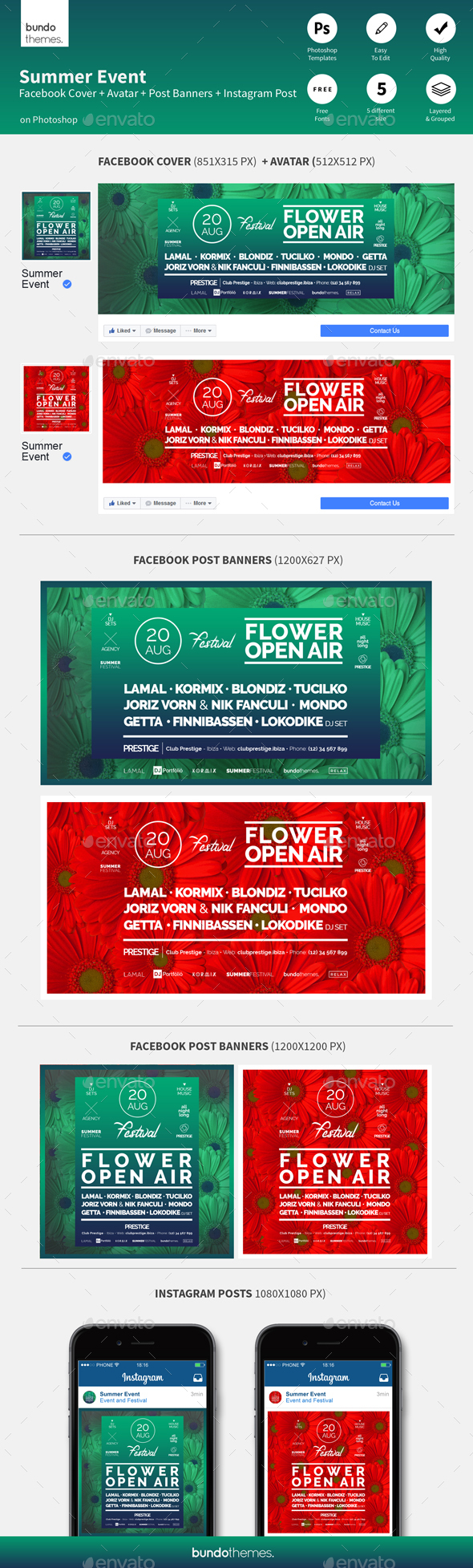 Summer Event Facebook and Instagram Banners - Social Media Web Elements