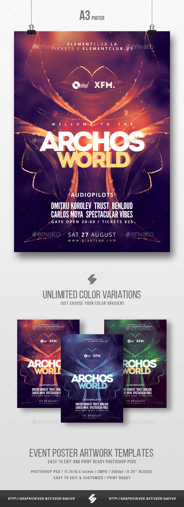 Archos World - Trance Party Flyer / Poster Template A3 - Clubs & Parties Events