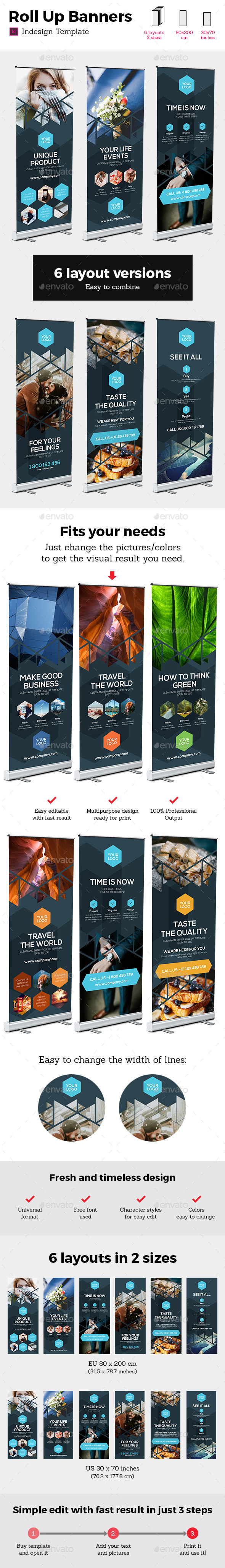 Rollup Stand Banner Display Triangle 12x Indesign Template - Signage Print Templates