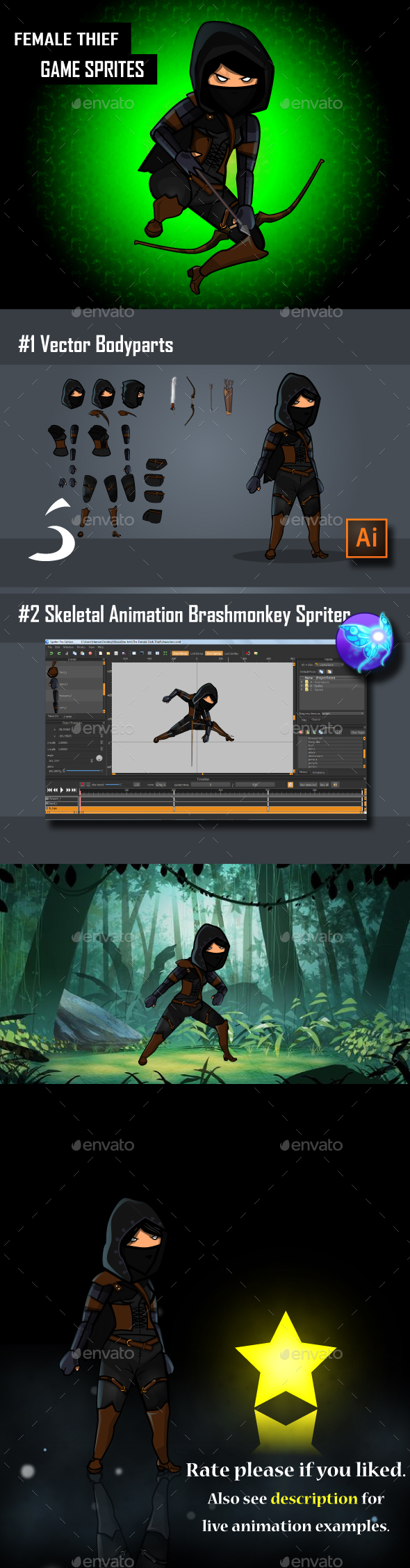 Female Dark Thief Game Character Sprite - Sprites Game Assets