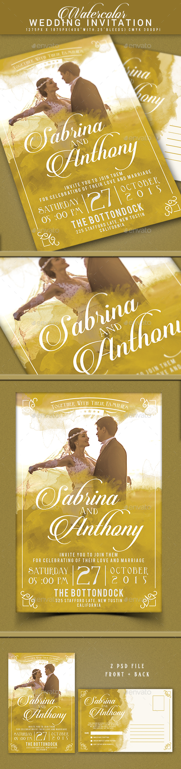 Watercolor Wedding Invitation - Invitations Cards & Invites