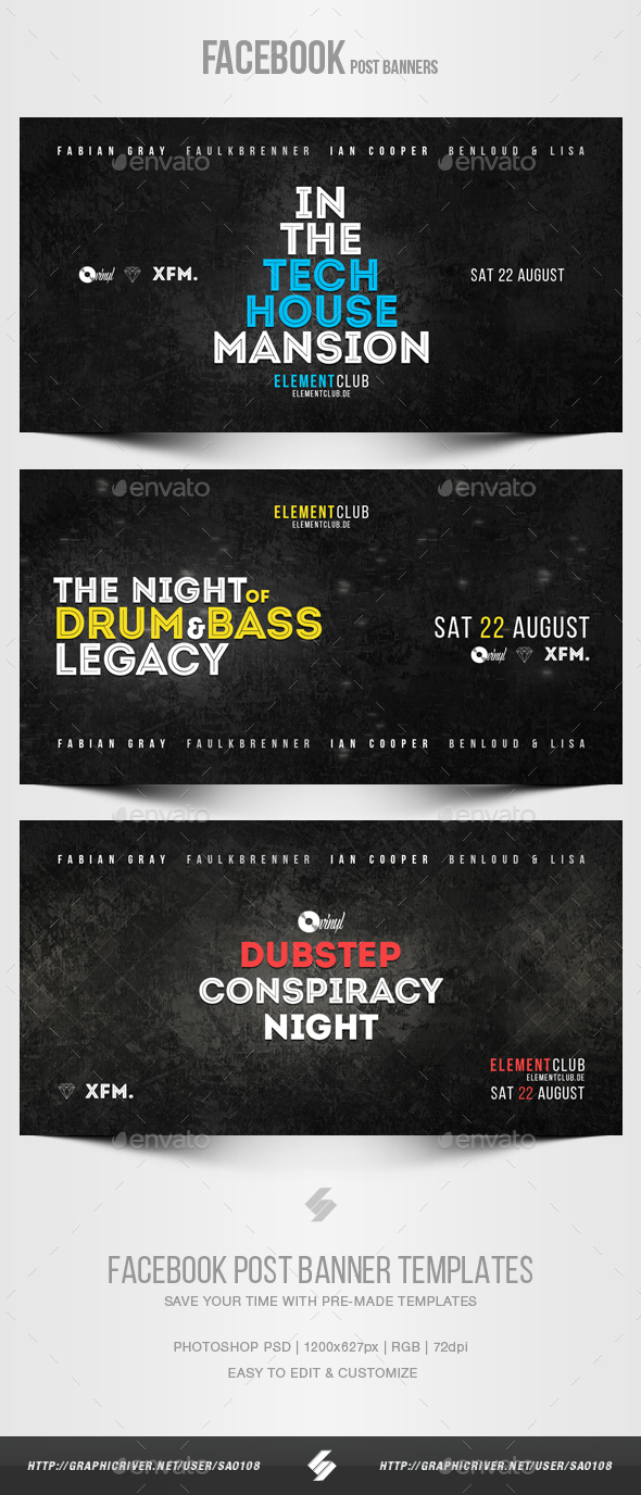Electronic Music Party vol.17 - Facebook Post Banner Templates - Social Media Web Elements