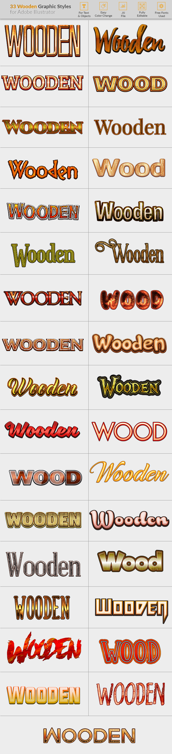 33 Wooden Graphic Styles for Illustrator - Styles Illustrator
