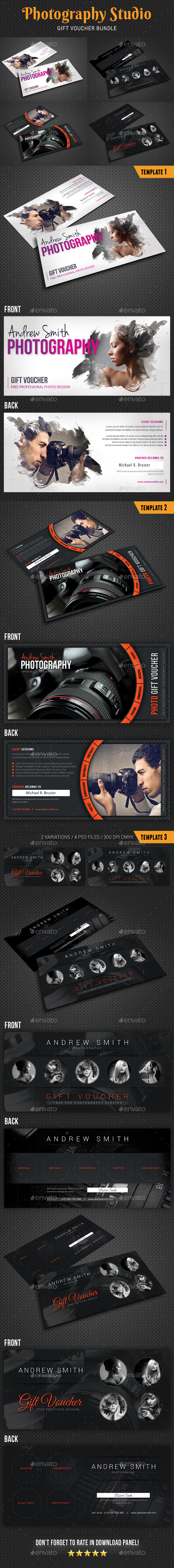 3 in 1 Photography Studio Gift Voucher Bundle 04 - Cards & Invites Print Templates