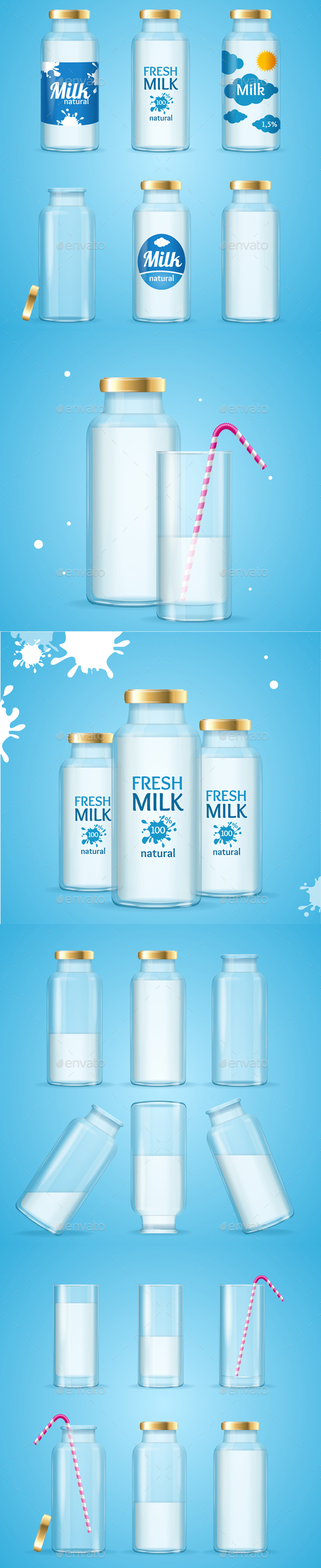 Milk Glass and Bottles Drink Concept - Food Objects