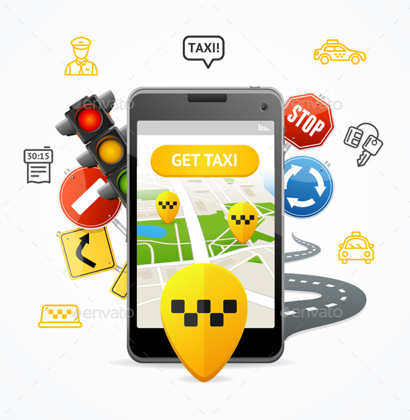 Taxi Services Concept Mobile Phone App - Travel Conceptual