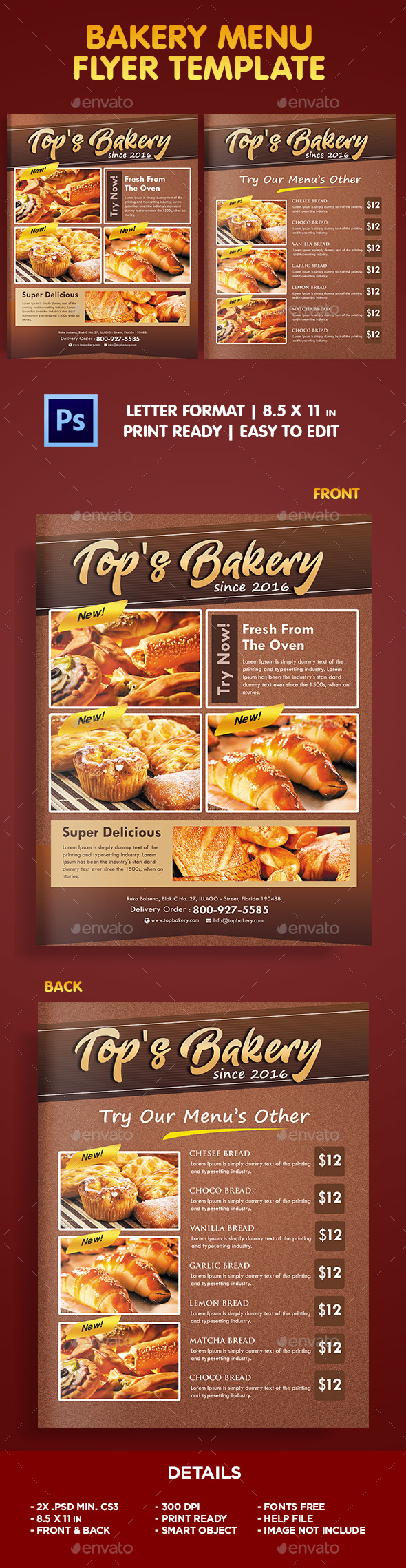 Bakery Menu Flyer Template - Flyers Print Templates