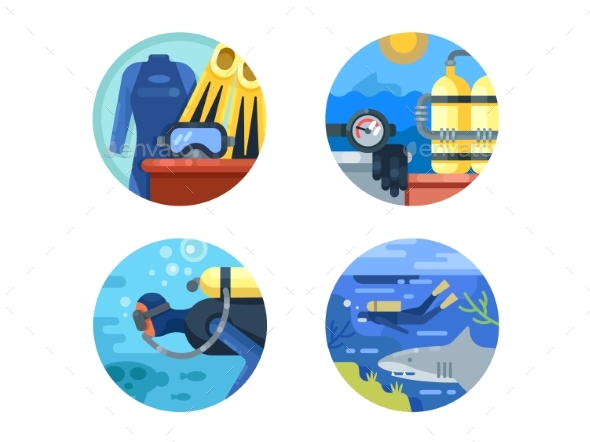 Diving Icon Set - Web Elements Vectors