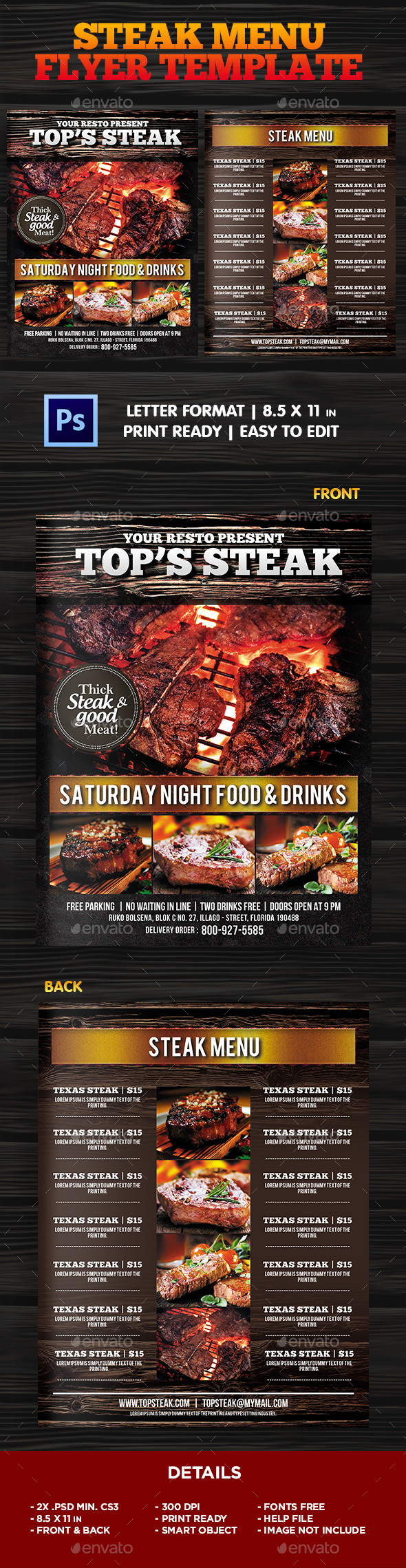 BBQ - Steak Menu Flyer Template - Restaurant Flyers