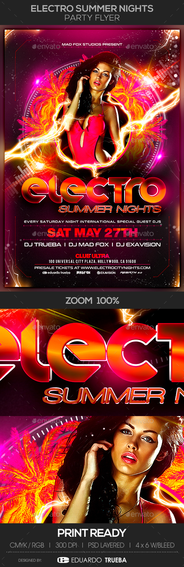 Electro Summer Nights Party Flyer - Clubs & Parties Events