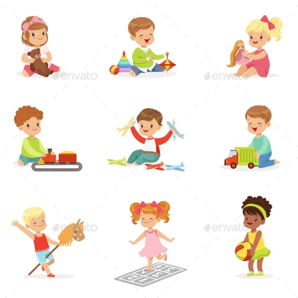 Children Playing with Different Toys - People Characters