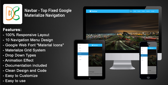 Navbar - Top Fixed Google Materialize Navigation