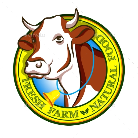 Domestic Cow Head As Milk and Food Sign - Animals Characters