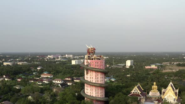 Wat Samphran Dragon Temple and Landscape Aerial Drone Orbit alt